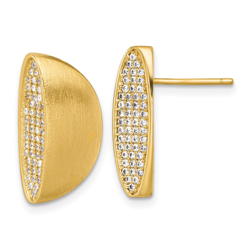 QE18056GP Sterling Silver Gold-tone Polished and Brushed Pave CZ Half Circle Post Earrings