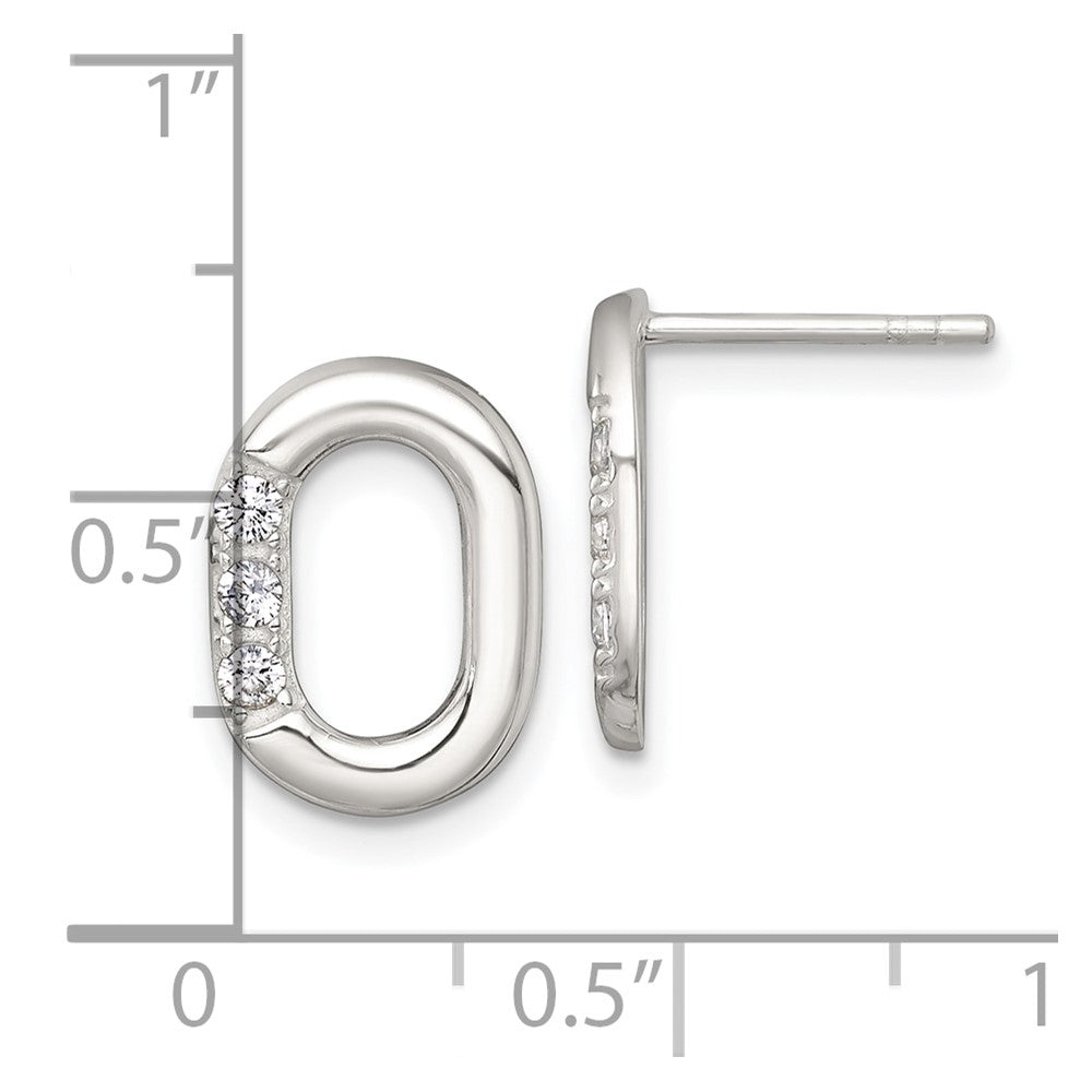QE18057 Sterling Silver Polished CZ Oval Post Earrings