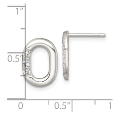 QE18057 Sterling Silver Polished CZ Oval Post Earrings