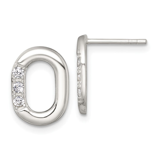 QE18057 Sterling Silver Polished CZ Oval Post Earrings
