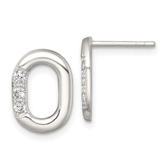 QE18057 Sterling Silver Polished CZ Oval Post Earrings