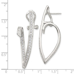 QE18062 Sterling Silver Polished CZ Fancy Swirl In and Out Omega Back Post Earrings