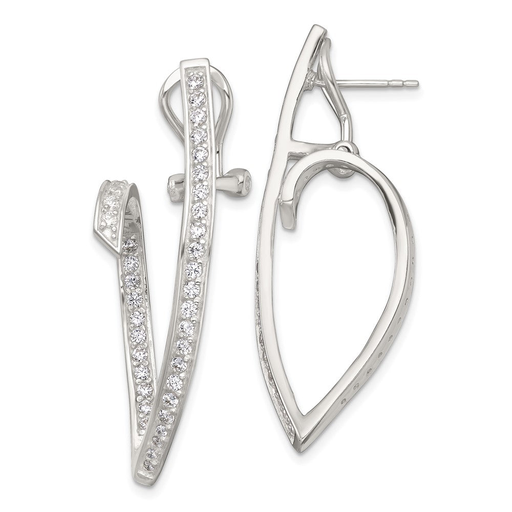 QE18062 Sterling Silver Polished CZ Fancy Swirl In and Out Omega Back Post Earrings