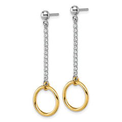 QE18063 Sterling Silver Rhodium and Gold-plated CZ Circle Dangle Post Earrings