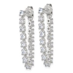 QE18066 Sterling Silver Polished CZ Line Front and Back Post Dangle Earrings