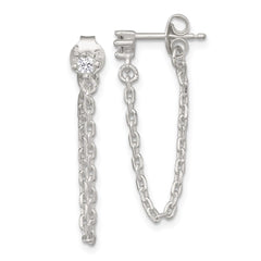 QE18067 Sterling Silver Polished White CZ Dangling Chain Post Earrings