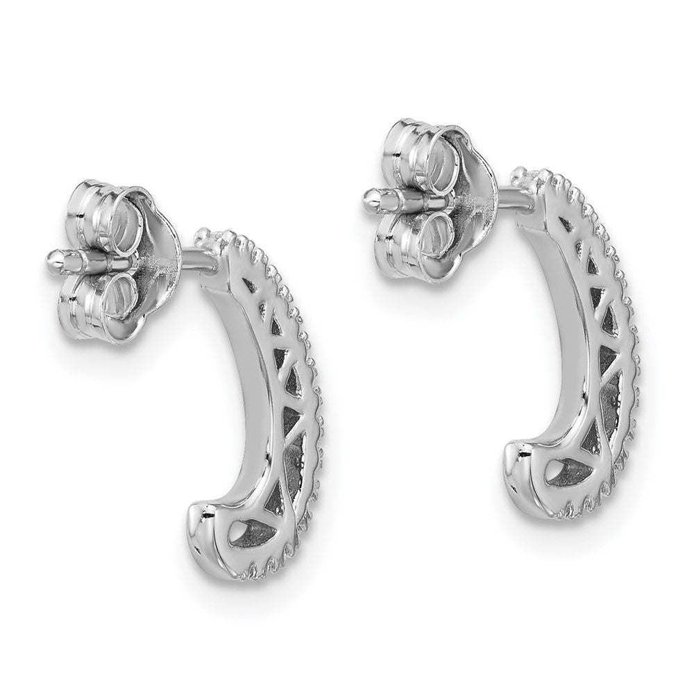 QE18070 Sterling Silver Rhodium-plated CZ Polished J-Hoop Post Earrings
