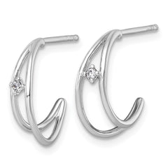 QE18071 Sterling Silver Rhodium-plated Polished CZ Post C-Hoop Earrings