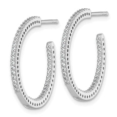 QE18073 Sterling Silver Rhodium-plated Polished 1.6mm CZ In and Out Post C-Hoop Earrings
