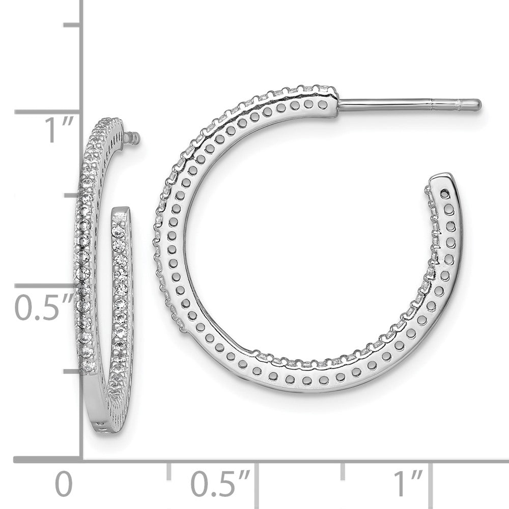 QE18073 Sterling Silver Rhodium-plated Polished 1.6mm CZ In and Out Post C-Hoop Earrings