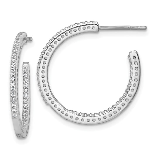 QE18073 Sterling Silver Rhodium-plated Polished 1.6mm CZ In and Out Post C-Hoop Earrings