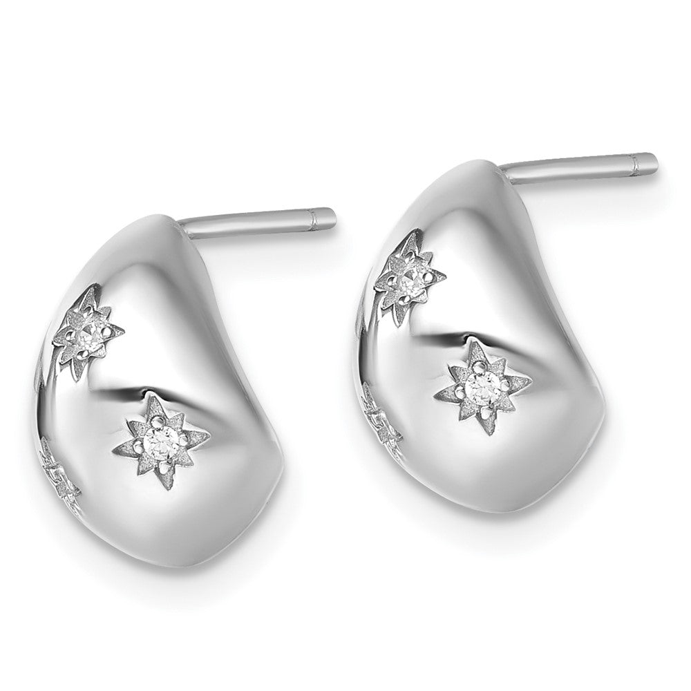 QE18074 Sterling Silver Rhodium-plated CZ Polished Star Post J-Hoop Earrings