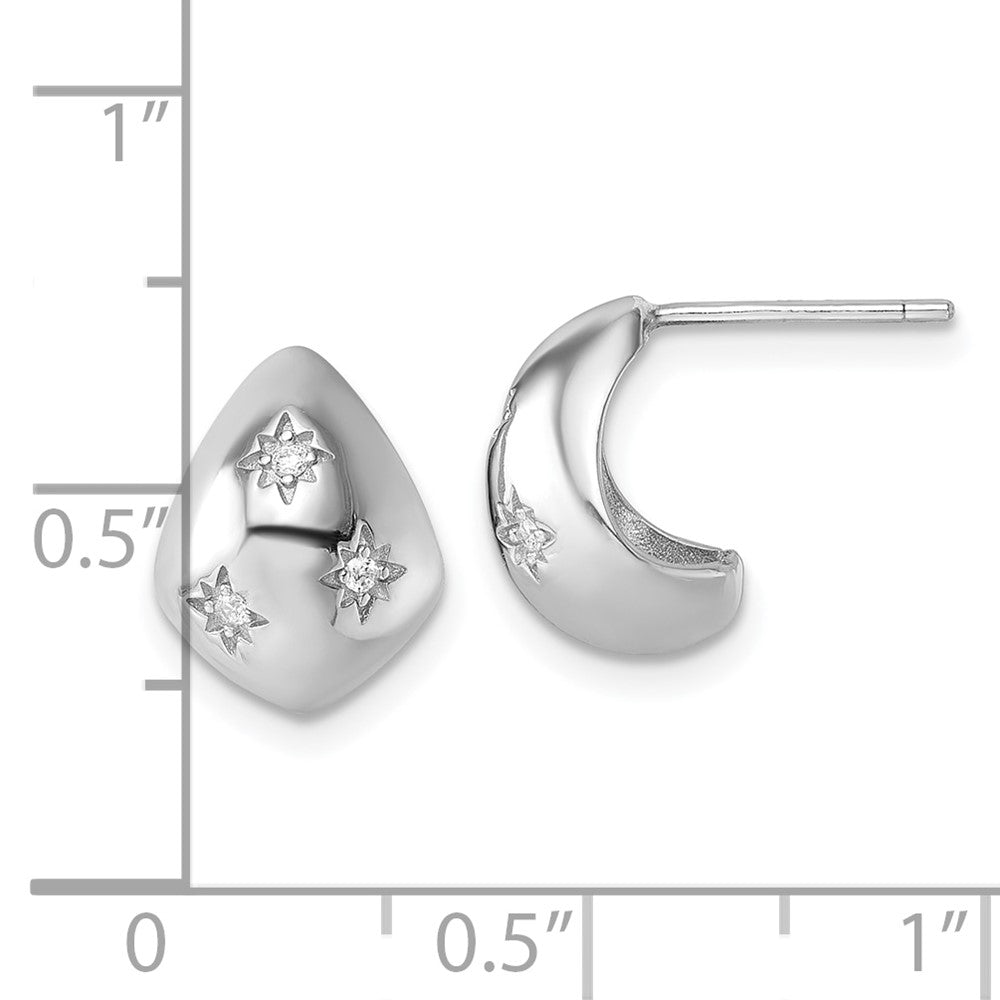 QE18074 Sterling Silver Rhodium-plated CZ Polished Star Post J-Hoop Earrings