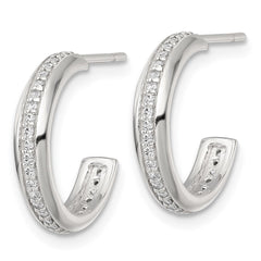 QE18075 Sterling Silver Polished 16x3.5mm CZ Post C-Hoop Earrings