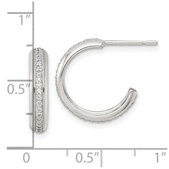 QE18075 Sterling Silver Polished 16x3.5mm CZ Post C-Hoop Earrings