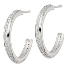 QE18077 Sterling Silver Polished 26.5x3.5mm CZ Post C-Hoop Earrings