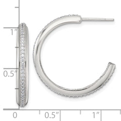 QE18077 Sterling Silver Polished 26.5x3.5mm CZ Post C-Hoop Earrings
