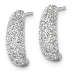 QE18078 Sterling Silver Polished Pave CZ Post J-Hoop Earrings
