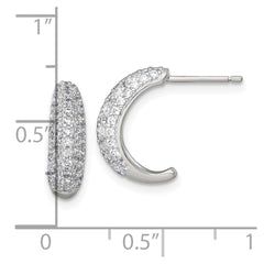 QE18078 Sterling Silver Polished Pave CZ Post J-Hoop Earrings