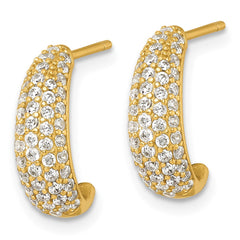 QE18078GP Sterling Silver Gold-tone Polished Pave CZ Post J-Hoop Earrings