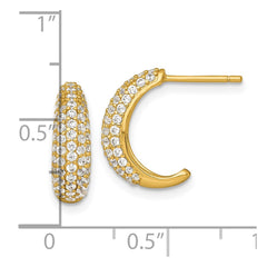 QE18078GP Sterling Silver Gold-tone Polished Pave CZ Post J-Hoop Earrings