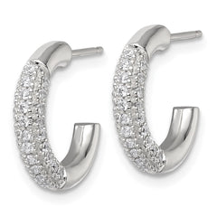QE18079 Sterling Silver Polished Pave CZ Post C-Hoop Earrings