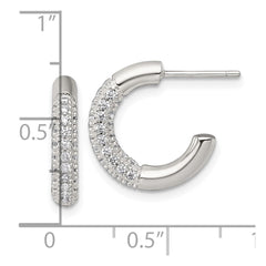QE18079 Sterling Silver Polished Pave CZ Post C-Hoop Earrings