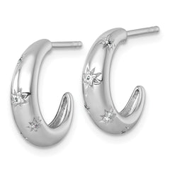 QE18080 Sterling Silver Rhodium-plated Polished CZ Stars Post C-Hoop Earrings