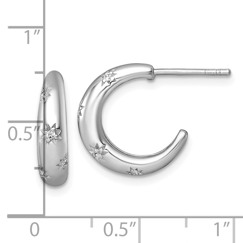 QE18080 Sterling Silver Rhodium-plated Polished CZ Stars Post C-Hoop Earrings