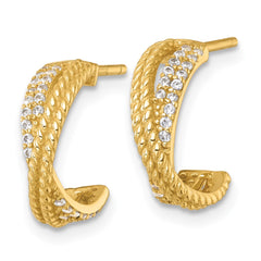 QE18081GP Sterling Silver Gold-Tone Polished and Twisted CZ -X- C-Hoop Post Earrings