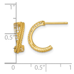 QE18081GP Sterling Silver Gold-Tone Polished and Twisted CZ -X- C-Hoop Post Earrings