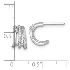 QE18082 Sterling Silver Rhodium-plated Polished Beaded CZ Post C-Hoop Earrings