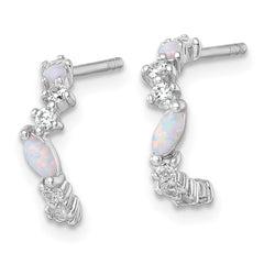 QE18083 Sterling Silver Rhodium-plated Polished CZ and Lab Created Opal Post C-Hoop Earrings