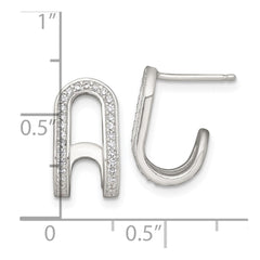 QE18085 Sterling Silver Polished White CZ Curved J-Hoop Post Earrings