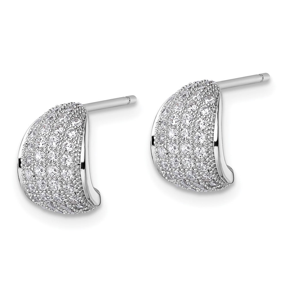 QE18086 Sterling Silver Rhodium-plated CZ Pave Polished J-Hoop Post Earrings