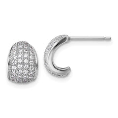 QE18086 Sterling Silver Rhodium-plated CZ Pave Polished J-Hoop Post Earrings