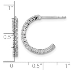 QE18088 Sterling Silver Rhodium-plated CZ Polished J-Hoop Post Earrings