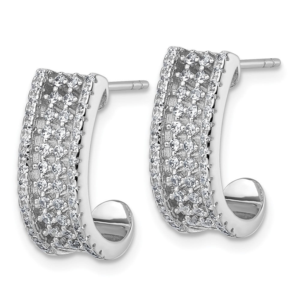 QE18089 Sterling Silver Rhodium-plated Pave CZ J-Hoop Post Earrings