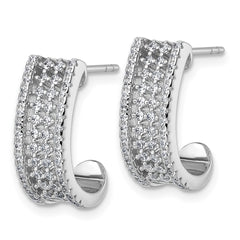 QE18089 Sterling Silver Rhodium-plated Pave CZ J-Hoop Post Earrings