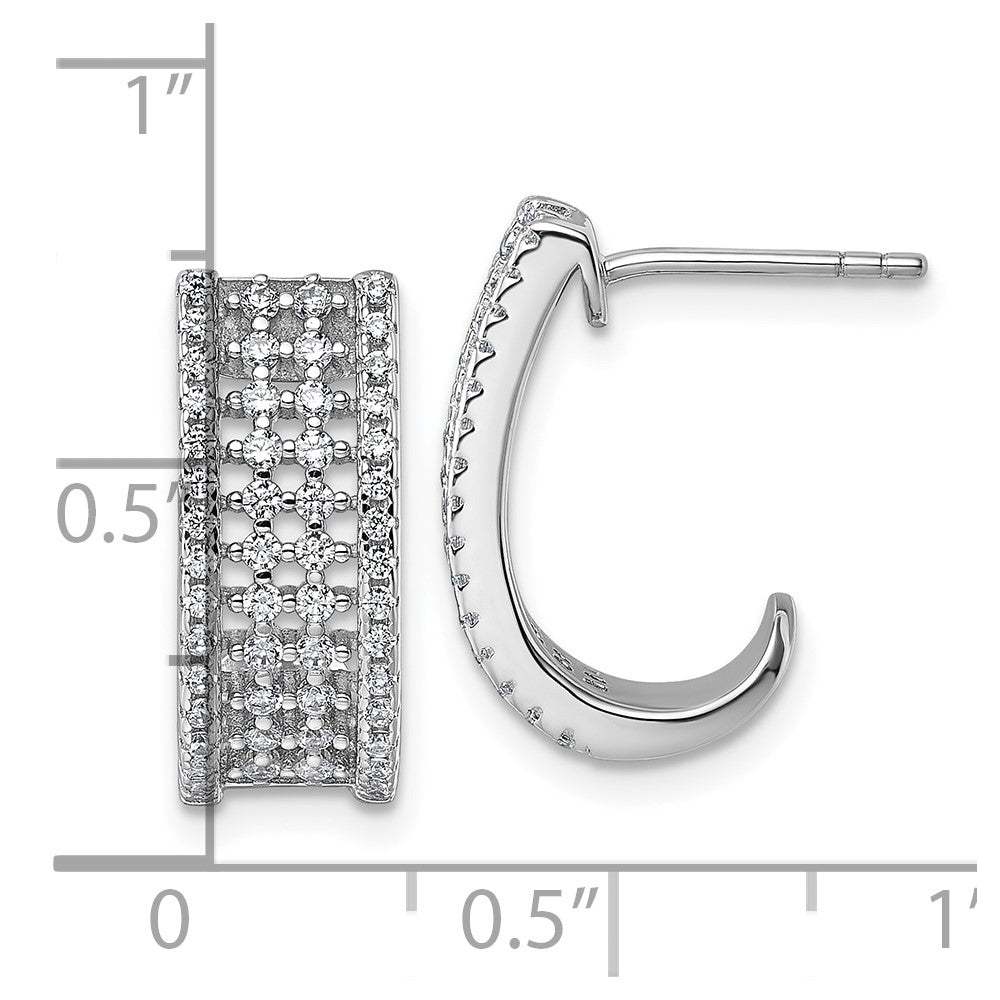 QE18089 Sterling Silver Rhodium-plated Pave CZ J-Hoop Post Earrings