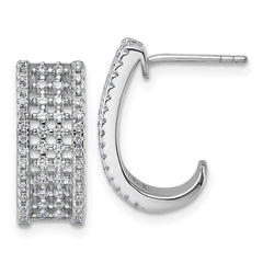 QE18089 Sterling Silver Rhodium-plated Pave CZ J-Hoop Post Earrings