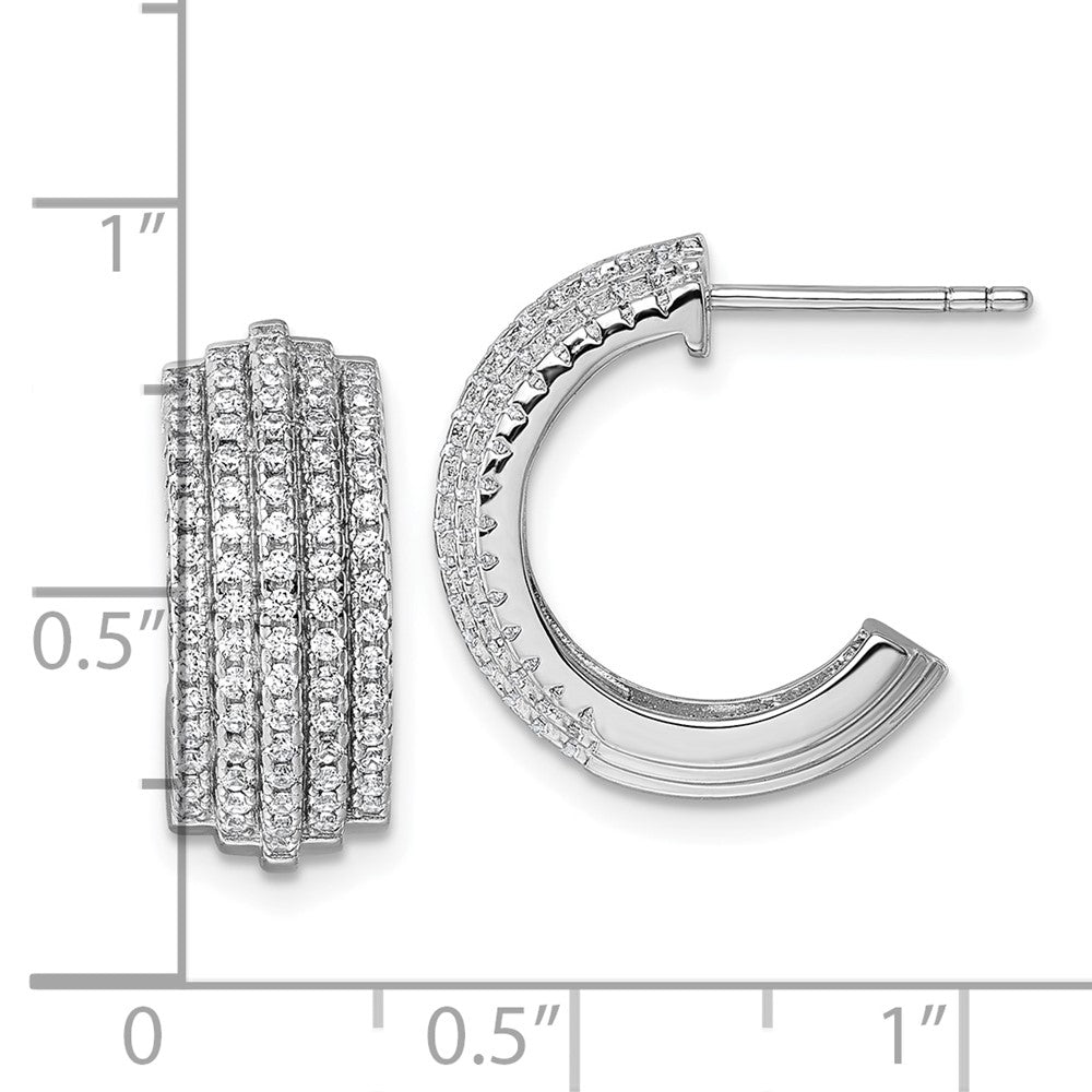 QE18090 Sterling Silver Rhodium-plated Five Row J-Hoop Post Earrings
