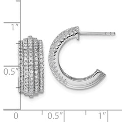 QE18090 Sterling Silver Rhodium-plated Five Row J-Hoop Post Earrings
