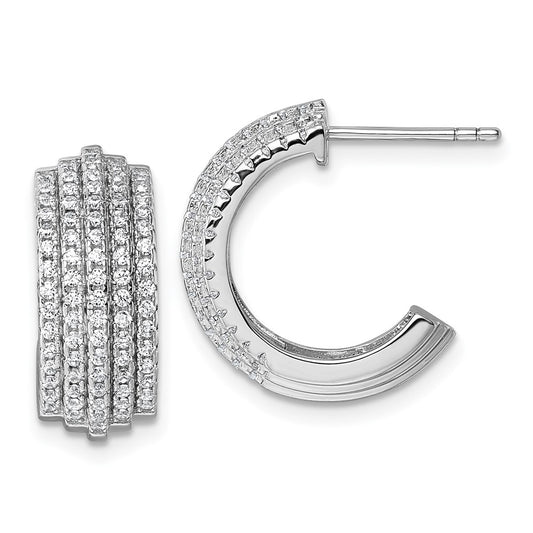 QE18090 Sterling Silver Rhodium-plated Five Row J-Hoop Post Earrings