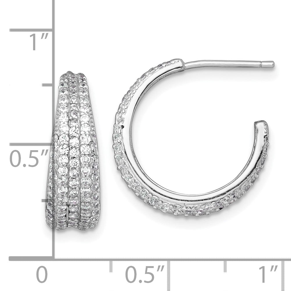 QE18091 Sterling Silver Rhodium-plated Polished and Tapered Pave CZ C-Hoop Post Earrings