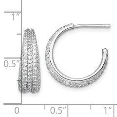QE18091 Sterling Silver Rhodium-plated Polished and Tapered Pave CZ C-Hoop Post Earrings