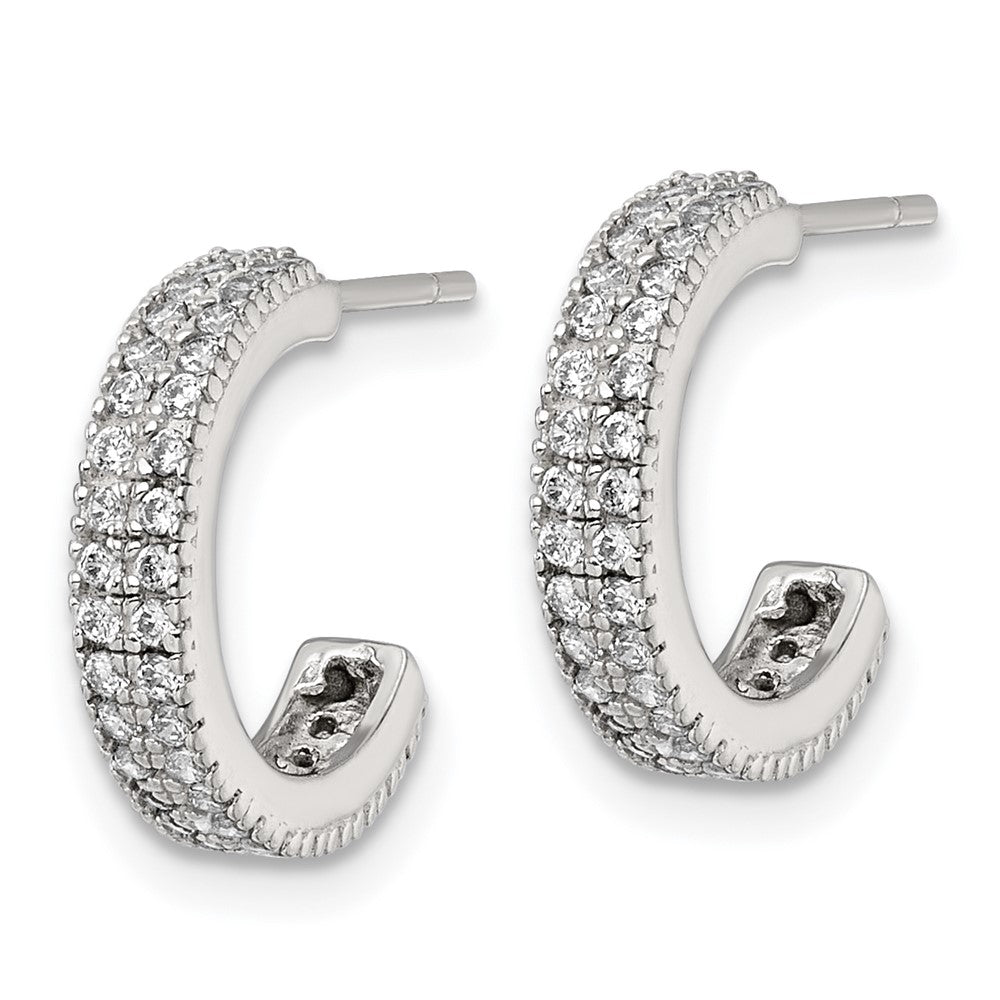 QE18092 Sterling Silver Polished 3.2mm 2-Row CZ Post C-Hoop Earrings