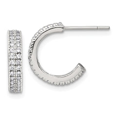 QE18092 Sterling Silver Polished 3.2mm 2-Row CZ Post C-Hoop Earrings