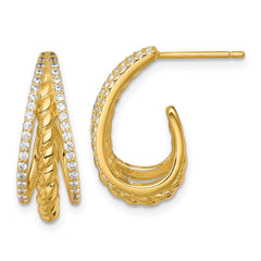 QE18093GP Sterling Silver Gold-tone Polished and Twisted CZ Triple J-Hoop Post Earrings