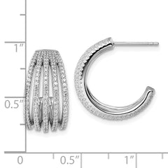 QE18094 Sterling Silver Rhodium-plated Polished CZ Multi-Row J-Hoop Post Earrings